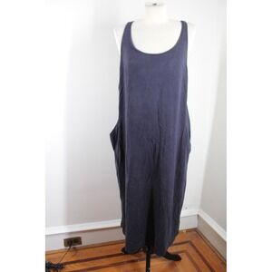 Eileen Fisher M Navy Blue Midi Tank Dress Lyocell Blend Pockets Lagenlook